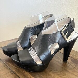 Michael Kors Elena Platform strappy Heel Sandal Black Leather Size 10 EUC